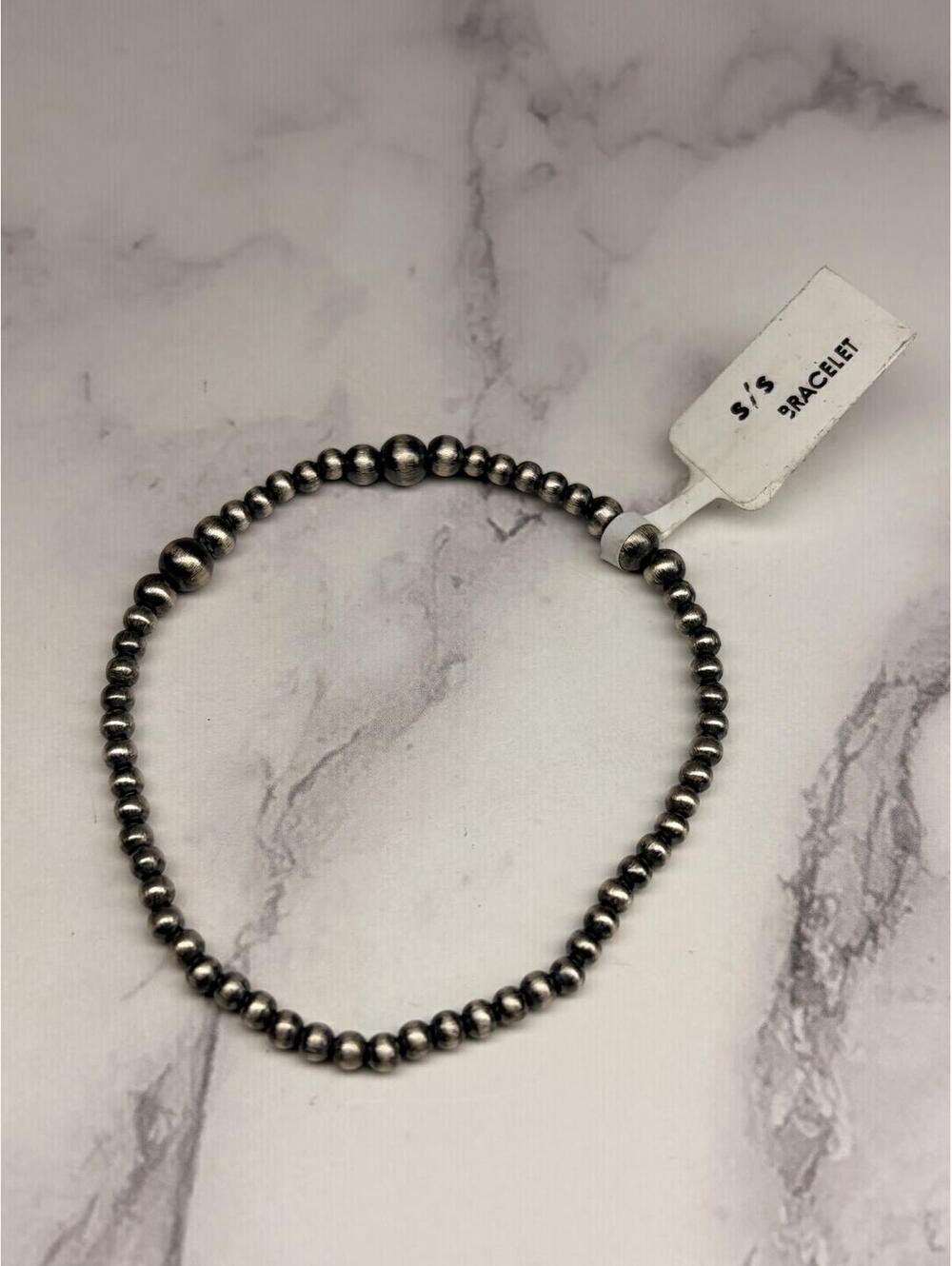Sterling Silver Navajo Pearl Bracelet Stretch Beaded Stacker Southwestern NEW